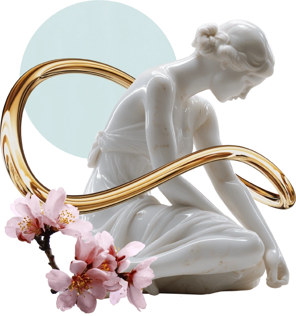 Classical statue with cherry blossoms