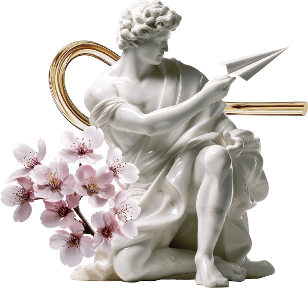 Classical statue with cherry blossoms