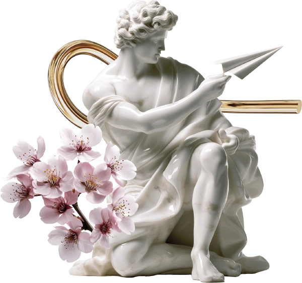 Classical statue with cherry blossoms